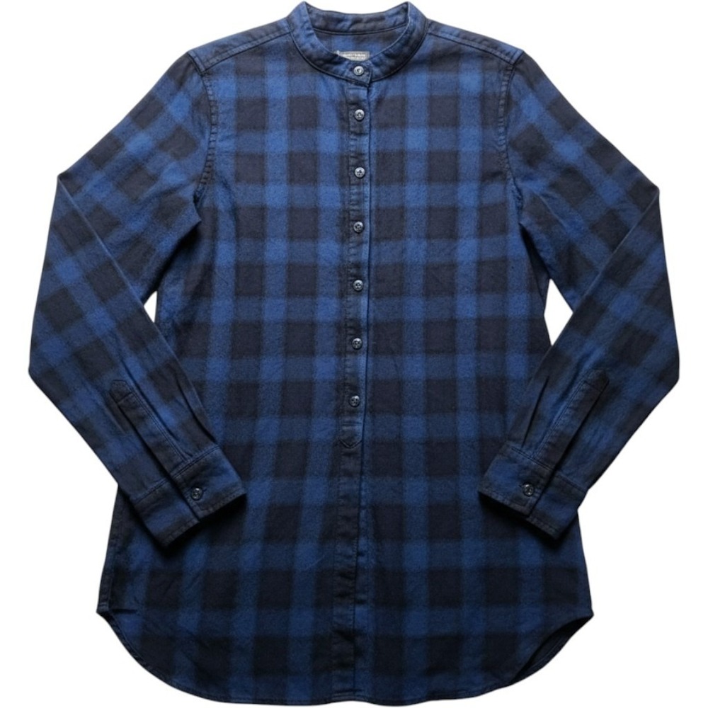 Pendleton Tunic Shirt Womens L Blue Buffalo Plaid Virgin Wool Band Collar USA